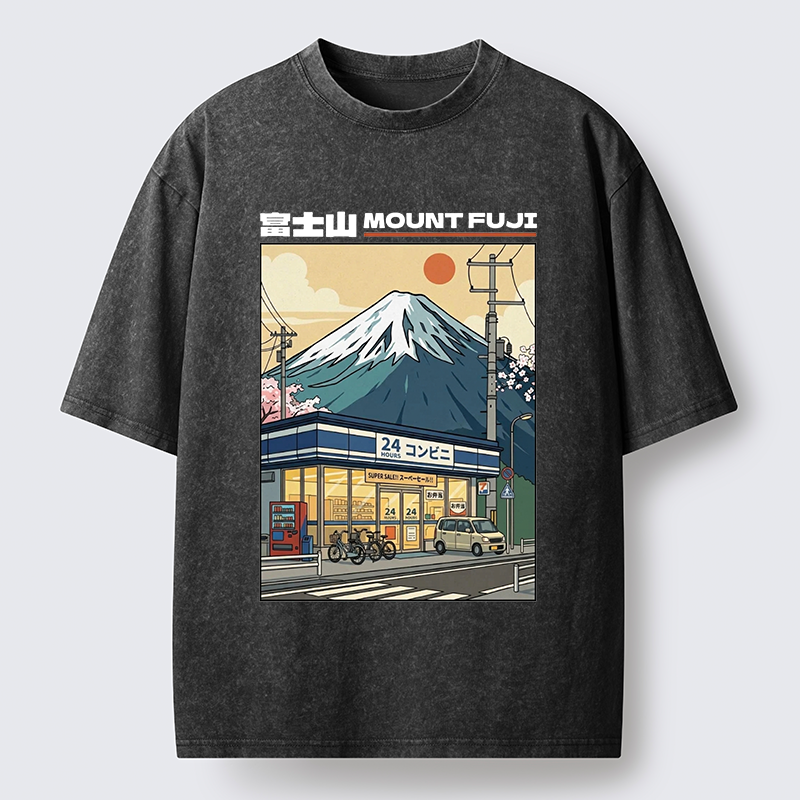 Tokyo-Tiger Japanese Street Fuji Mountain Art Washed T-Shirt