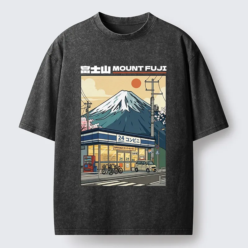 Tokyo-Tiger Japanese Street Fuji Mountain Art Washed T-Shirt