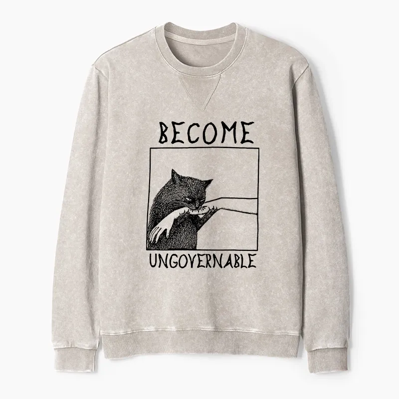 Tokyo-Tiger Cat Biting Arm Washed Terry Sweatshirt