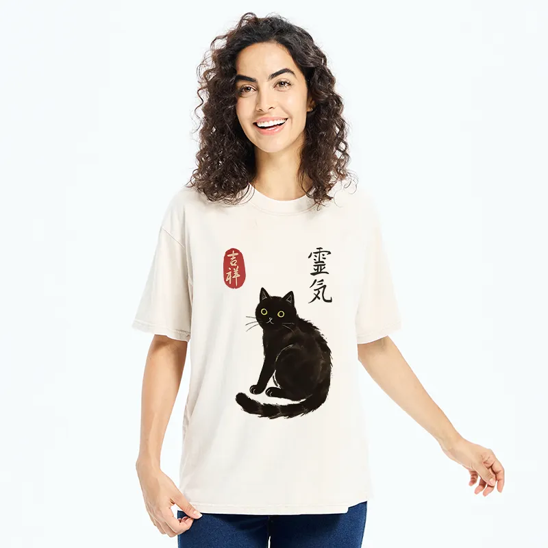 Tokyo-Tiger Japanese Black Cat Washed T-Shirt