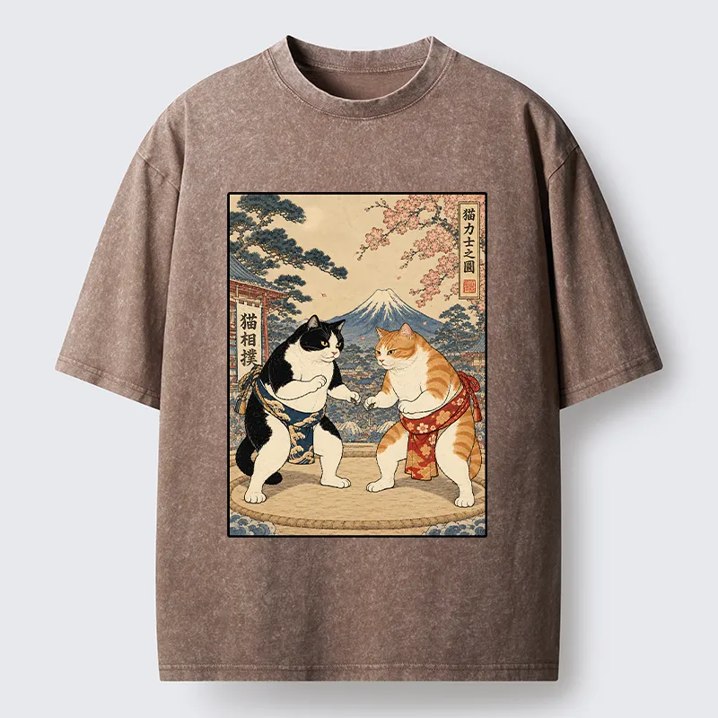 Tokyo-Tiger Japanese Sumo Cat Art Washed T-Shirt