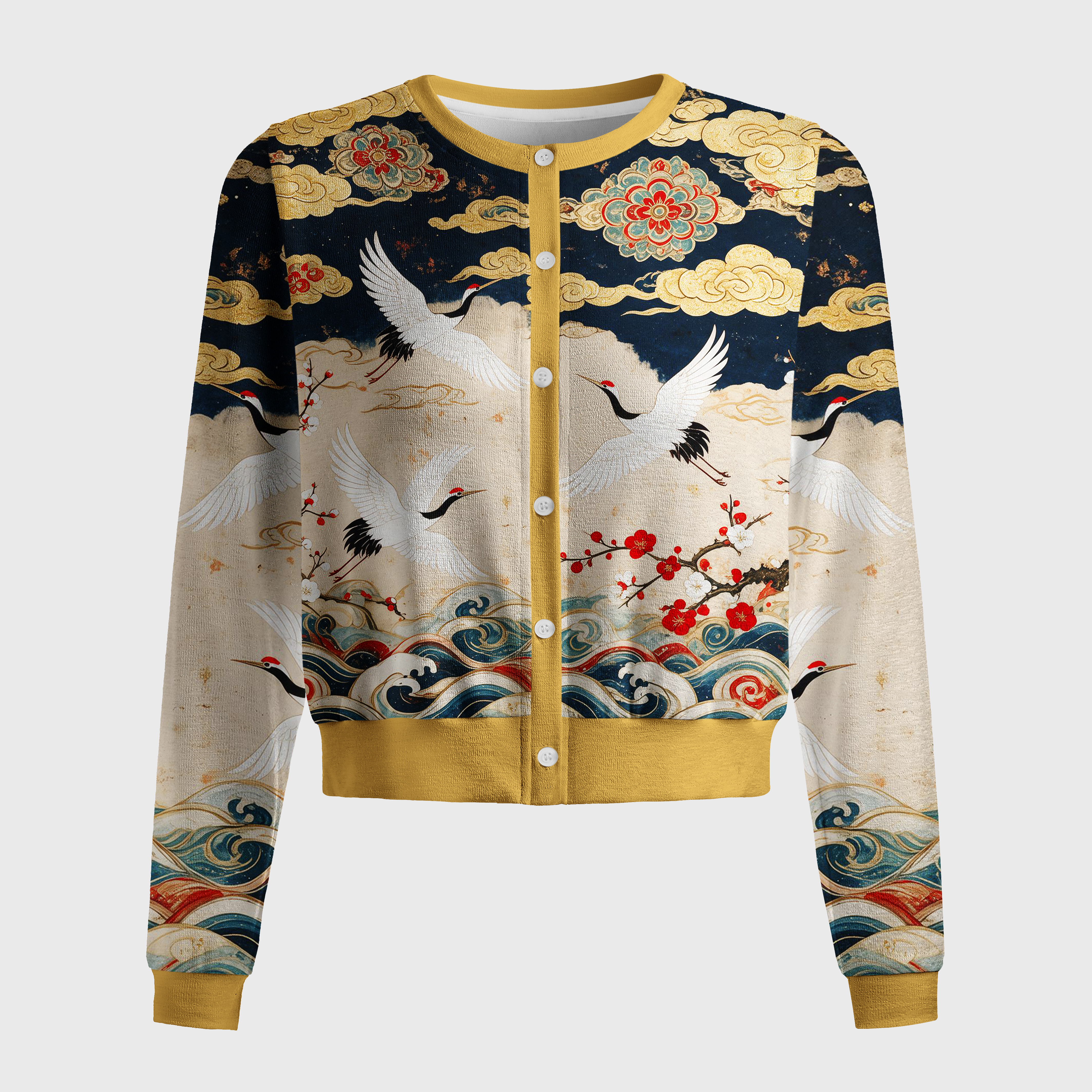Tokyo-Tiger Red-Crowned Crane Golden Cloud Plum Blossom Women's Lightweight Cardigan