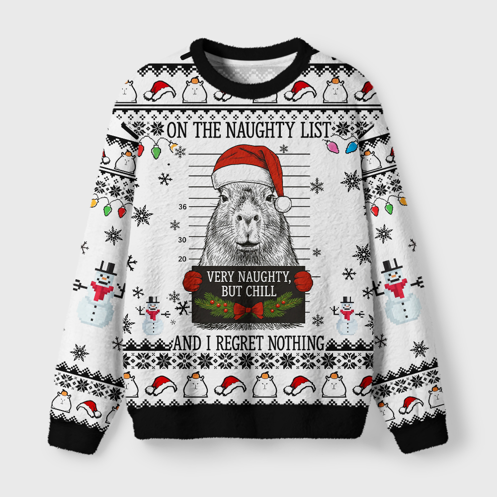 Tokyo-Tiger Funny Capybara Naughty List Fuzzy Christmas Ugly Sweatshirt