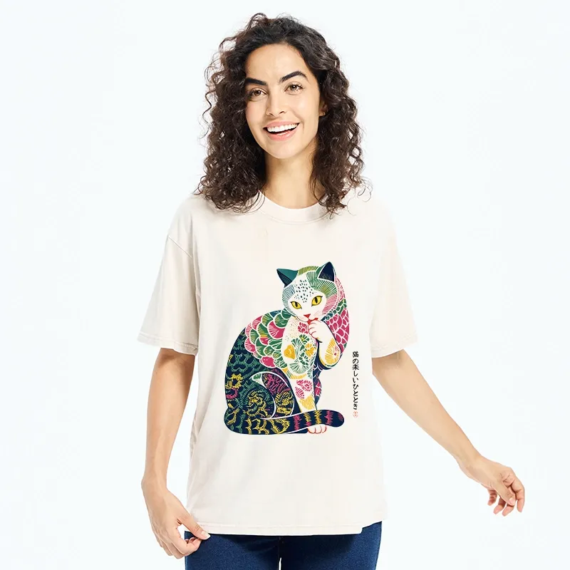 Tokyo‑Tiger Colorful Japanese Cat Washed T‑Shirt