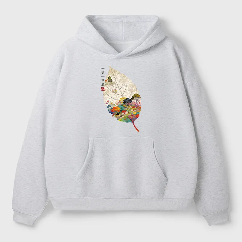 Tokyo-Tiger One Leaf Holds A Tiny Colorful World Adult Fleece Hoodie