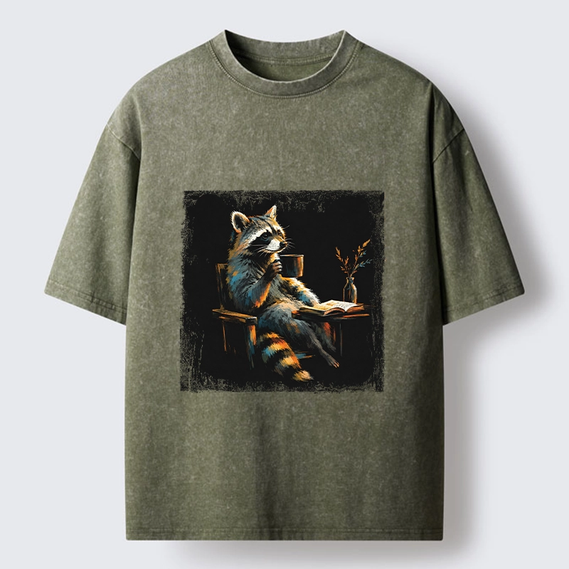 Tokyo‑Tiger Cozy Raccoon Reader Washed T‑Shirt