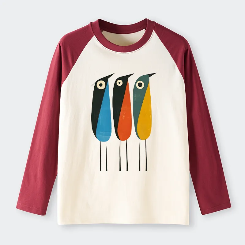 Tokyo-Tiger Bold Shape Birds Raglan Long Sleeve T-shirt