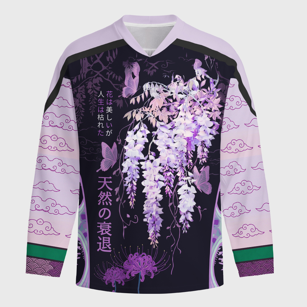 Tokyo-Tiger Wisteria Jpanese Flowers Long-Sleeve Hockey Jersey