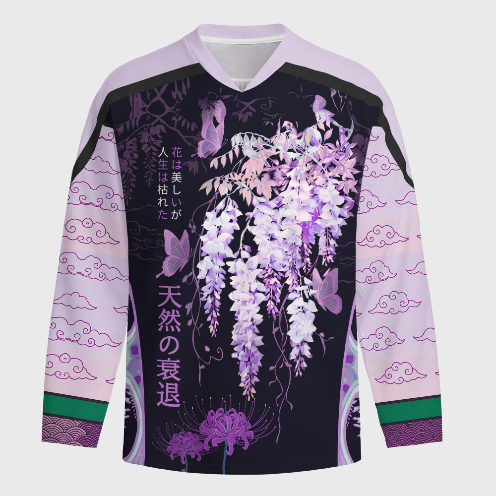 Tokyo-Tiger Wisteria Jpanese Flowers Long-Sleeve Hockey Jersey