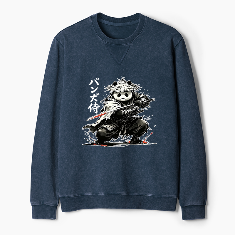 Tokyo-Tiger Panda Samurai Warrior Washed Terry Sweatshirt