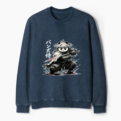 Tokyo-Tiger Panda Samurai Warrior Washed Terry Sweatshirt