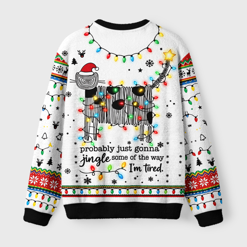 Tokyo-Tiger Abstract Line Spotted Cat Fuzzy Christmas Ugly Sweatshirt