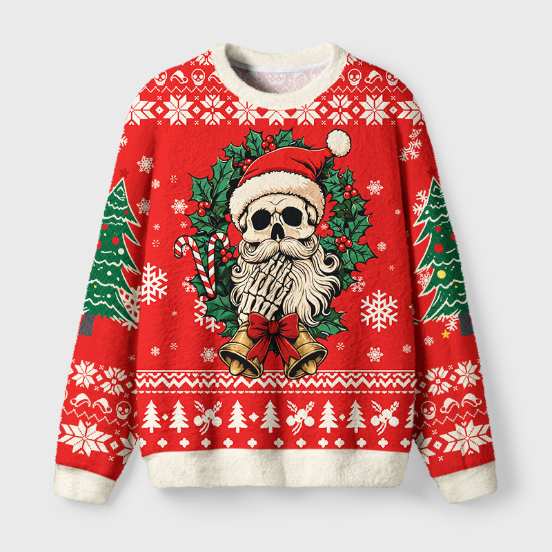 Tokyo-Tiger Skeleton Santa Claus Fuzzy Christmas Ugly Sweatshirt