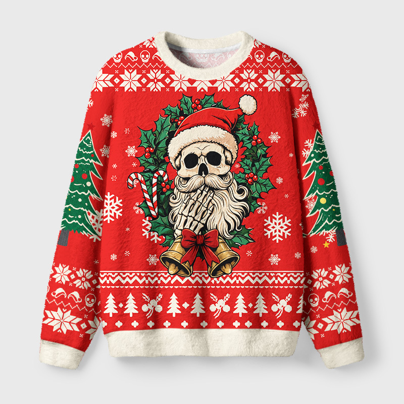 Tokyo-Tiger Skeleton Santa Claus Fuzzy Christmas Ugly Sweatshirt