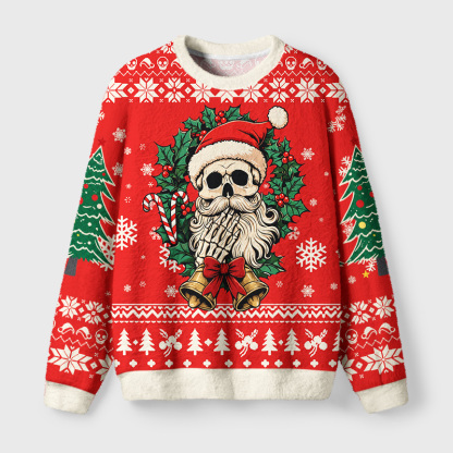 Tokyo-Tiger Skeleton Santa Claus Fuzzy Christmas Ugly Sweatshirt