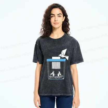 Tokyo-Tiger Funny Paper-cut Crane Washed T-Shirt