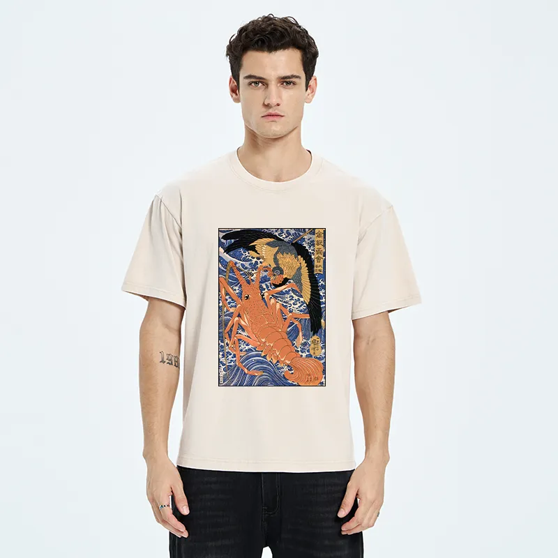 Tokyo-Tiger Ukiyo-e Lobster Washed T-Shirt