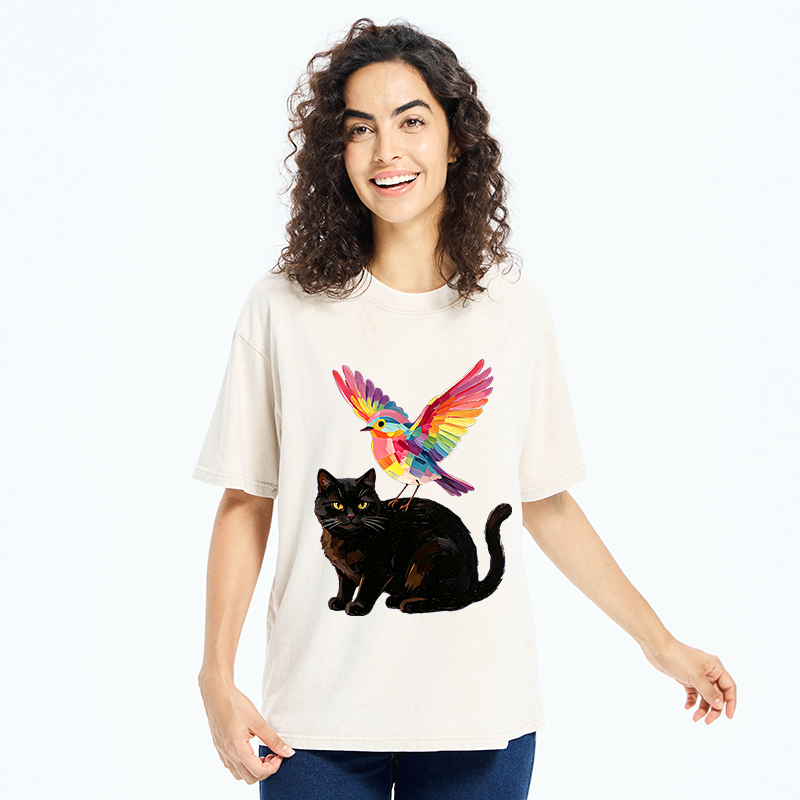 Tokyo‑Tiger Rainbow Bird With Cat Washed T‑Shirt