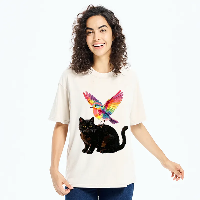 Tokyo‑Tiger Rainbow Bird With Cat Washed T‑Shirt