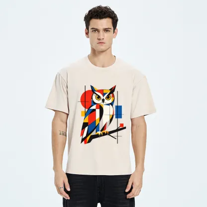 Tokyo-Tiger Geometric Owl Art Meme Washed T-Shirt