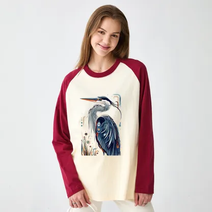 Tokyo-Tiger Stylish Blue Heron Raglan Long Sleeve T-shirt