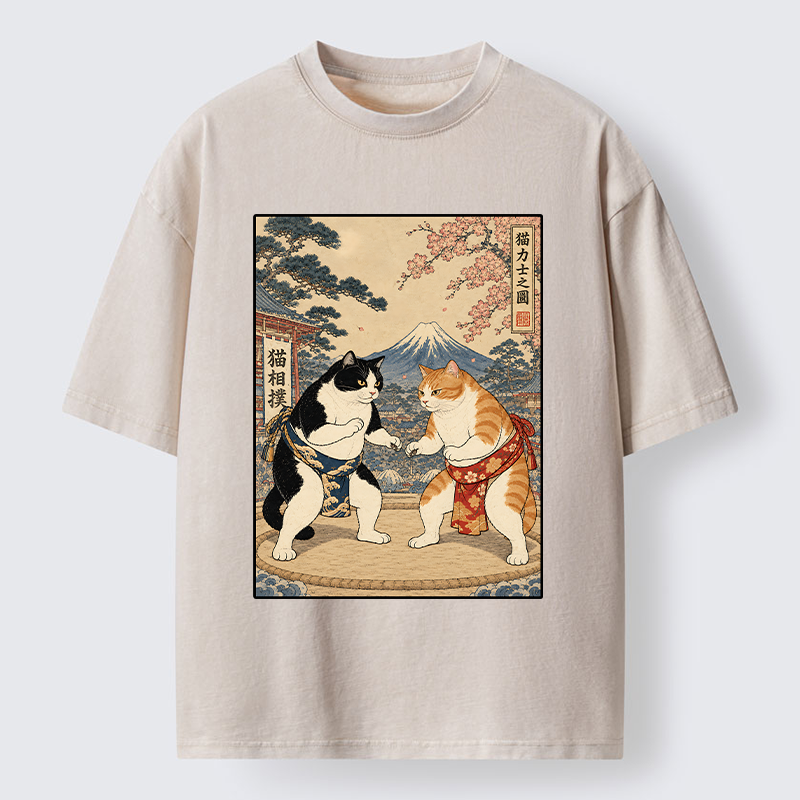Tokyo-Tiger Japanese Sumo Cat Art Washed T-Shirt