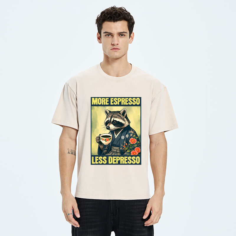 Tokyo‑Tiger Coffee Fix Energy Raccoon Washed T-Shirt
