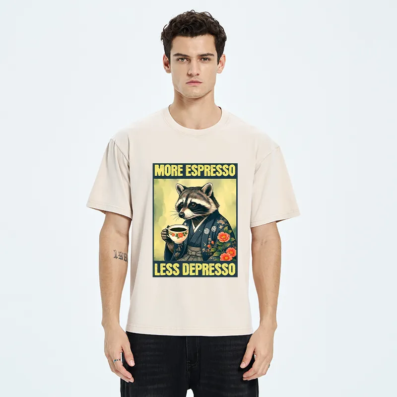 Tokyo‑Tiger Coffee Fix Energy Raccoon Washed T-Shirt