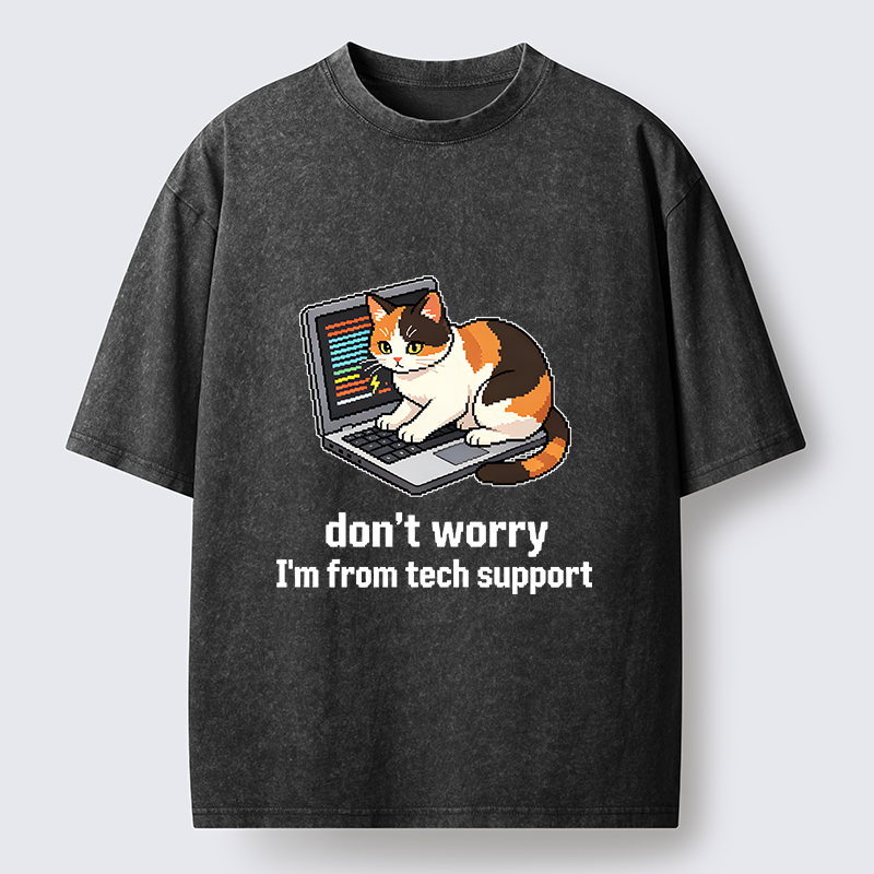 Tokyo‑Tiger Funny Tech Cat Meme Washed T‑Shirt
