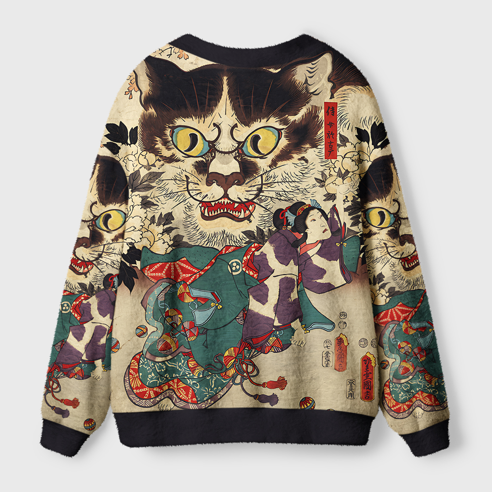 Tokyo-Tiger The Cat And The Geisha Ugly Cardigan Sweater