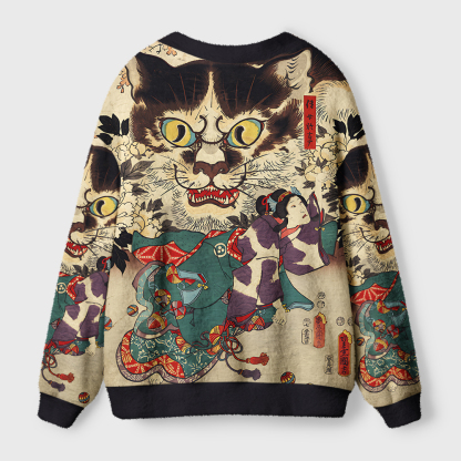 Tokyo-Tiger The Cat And The Geisha Ugly Cardigan Sweater
