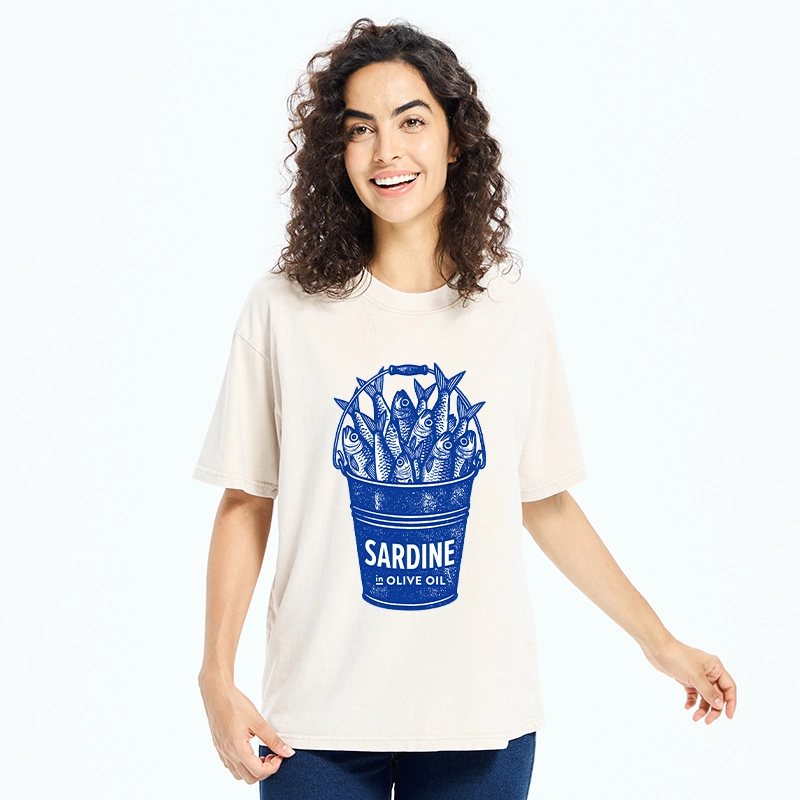 Tokyo-Tiger Vintage Bucket Full Of Fresh Sardines Washed T-Shirt