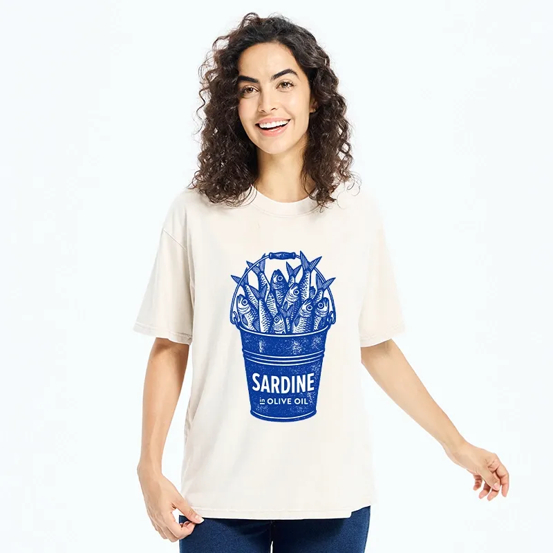 Tokyo-Tiger Vintage Bucket Full Of Fresh Sardines Washed T-Shirt