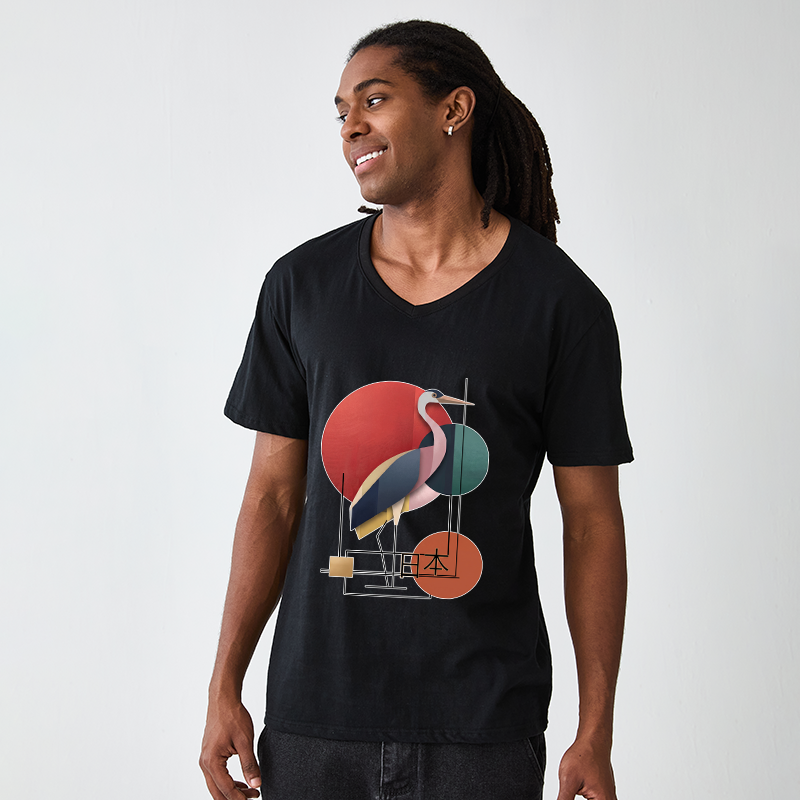 Tokyo-Tiger Geometric Crane Art V-Neck Classic T-Shirt