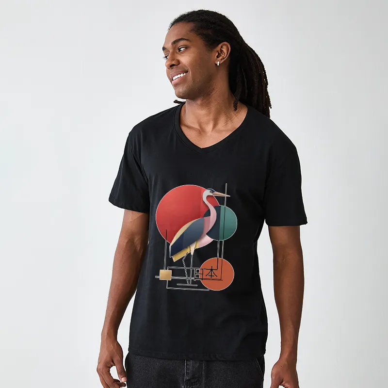 Tokyo-Tiger Geometric Crane Art V-Neck Classic T-Shirt