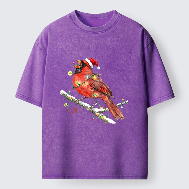 Tokyo-Tiger Christmas Cardinal Bird Washed T-Shirt