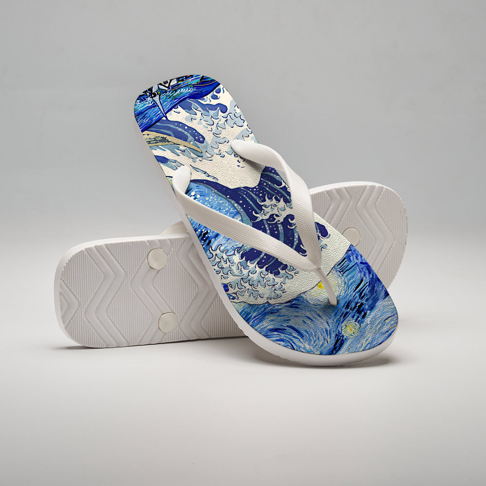 Tokyo-Tiger Waves Under The Starry Night Flip Flops