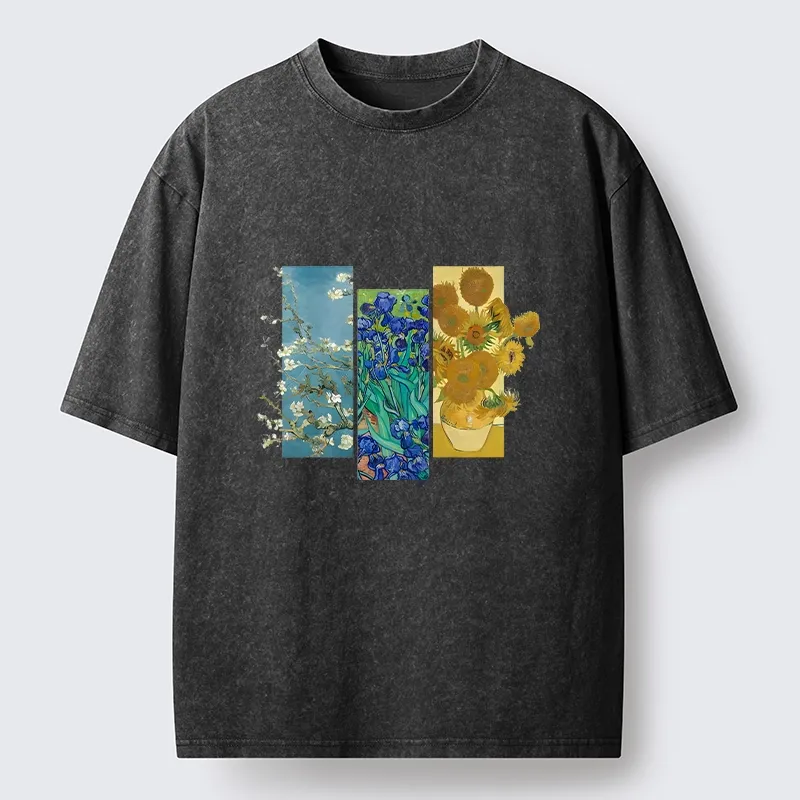Tokyo‑Tiger Van Gogh Floral Art Washed T‑Shirt