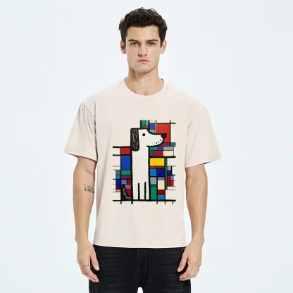 Tokyo-Tiger Geometric Cute Dog Art Washed T-Shirt