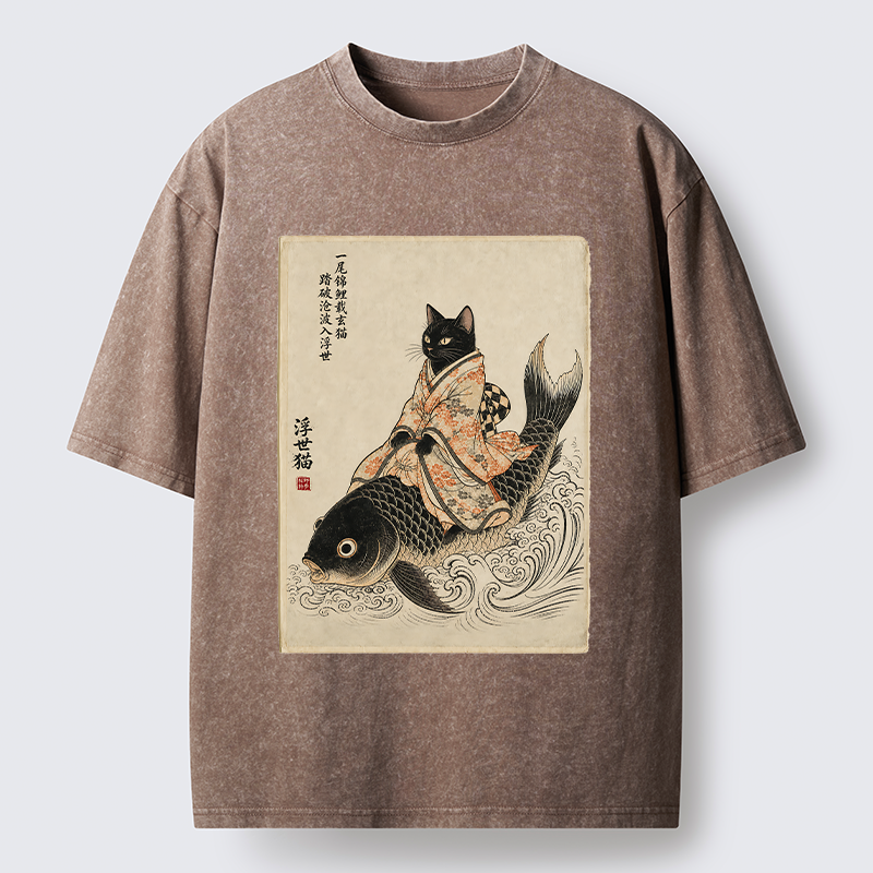 Tokyo-Tiger Vintage Japan Cat Art Washed T-Shirt