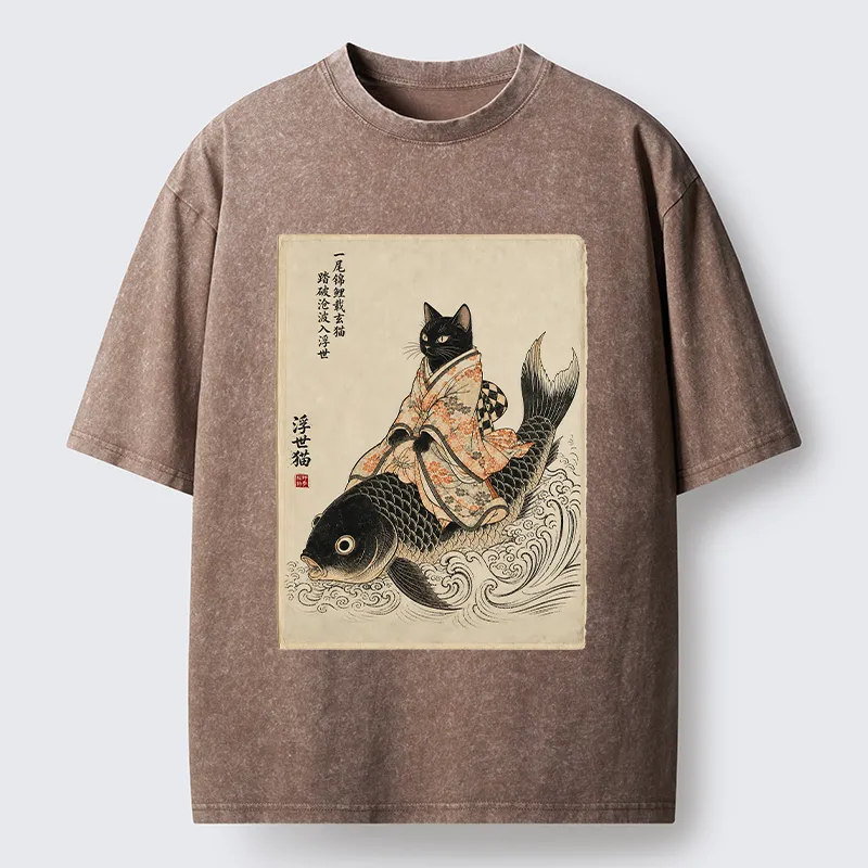 Tokyo-Tiger Vintage Japan Cat Art Washed T-Shirt