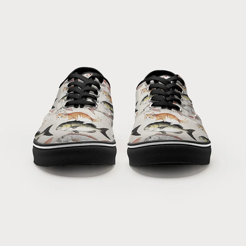 Tokyo-Tiger Funny Cat Riding On Fish Canvas Shoes