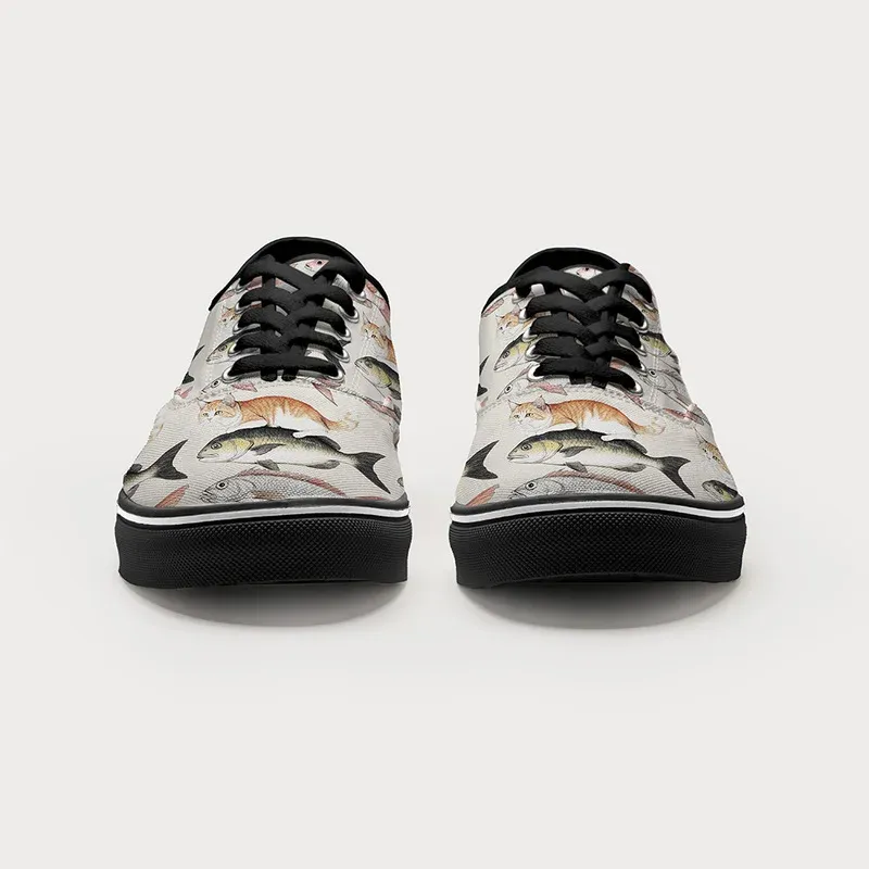 Tokyo-Tiger Funny Cat Riding On Fish Canvas Shoes