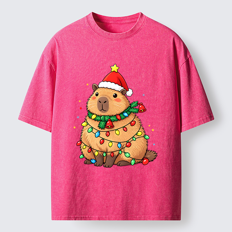 Tokyo-Tiger Chill Capybara In Christmas Outfit Washed T-Shirt