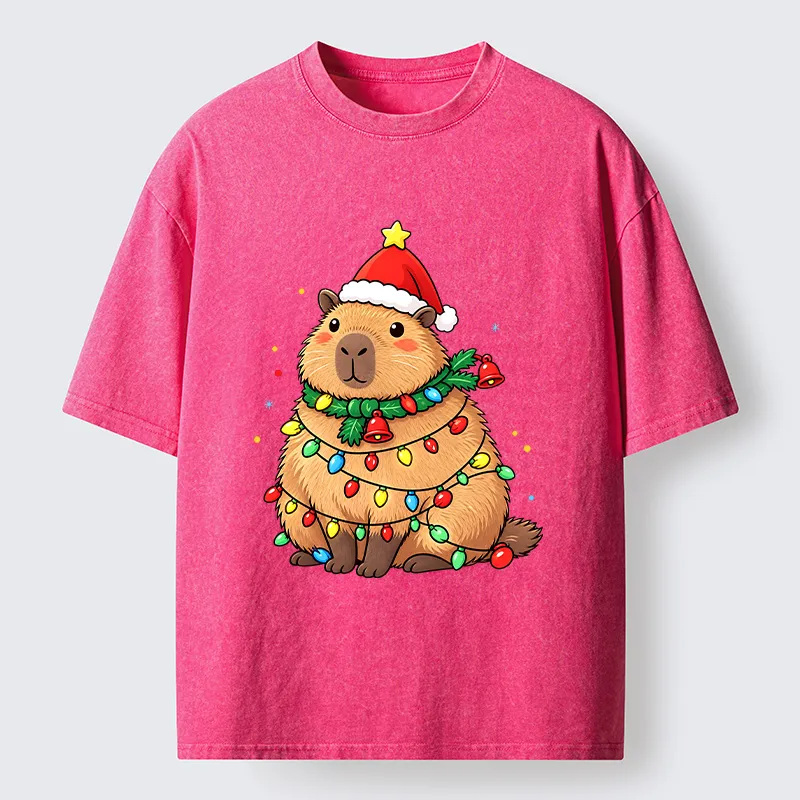 Tokyo-Tiger Chill Capybara In Christmas Outfit Washed T-Shirt