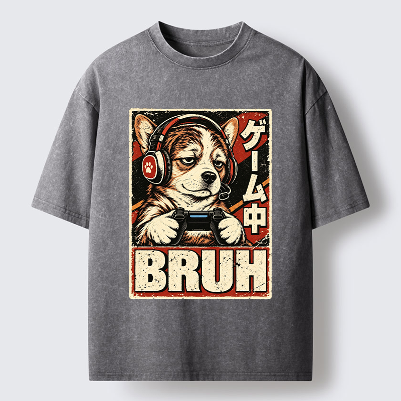 Tokyo-Tiger Funny Gamer Dog Meme Washed T-Shirt