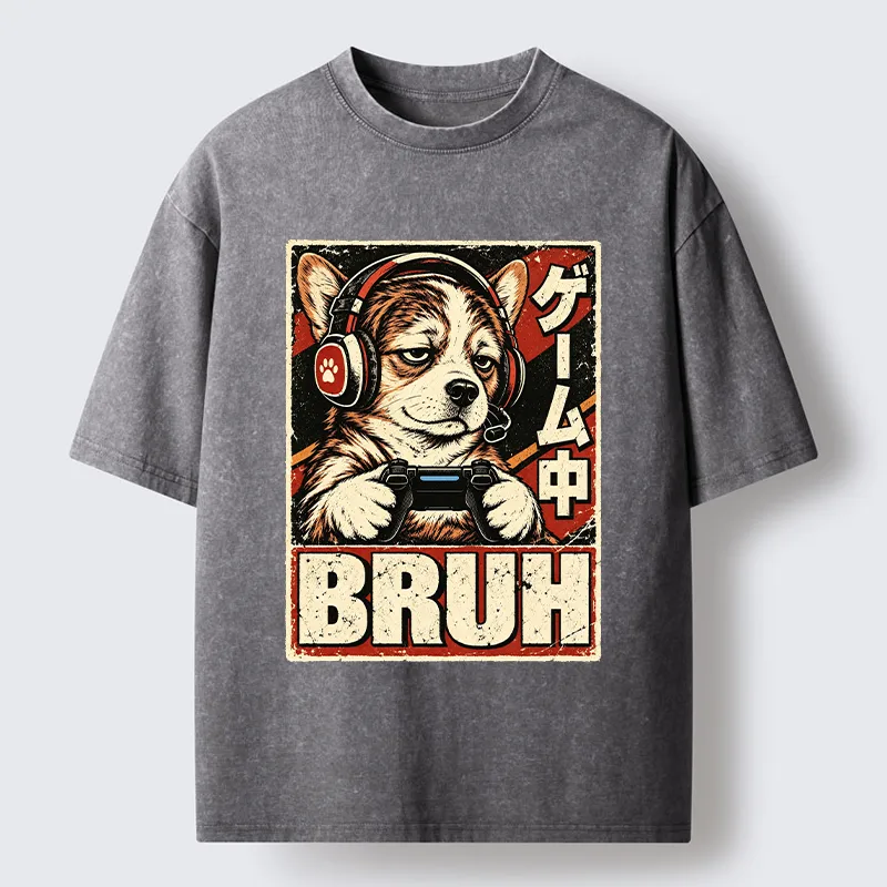 Tokyo-Tiger Funny Gamer Dog Meme Washed T-Shirt