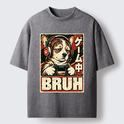 Tokyo-Tiger Funny Gamer Dog Meme Washed T-Shirt