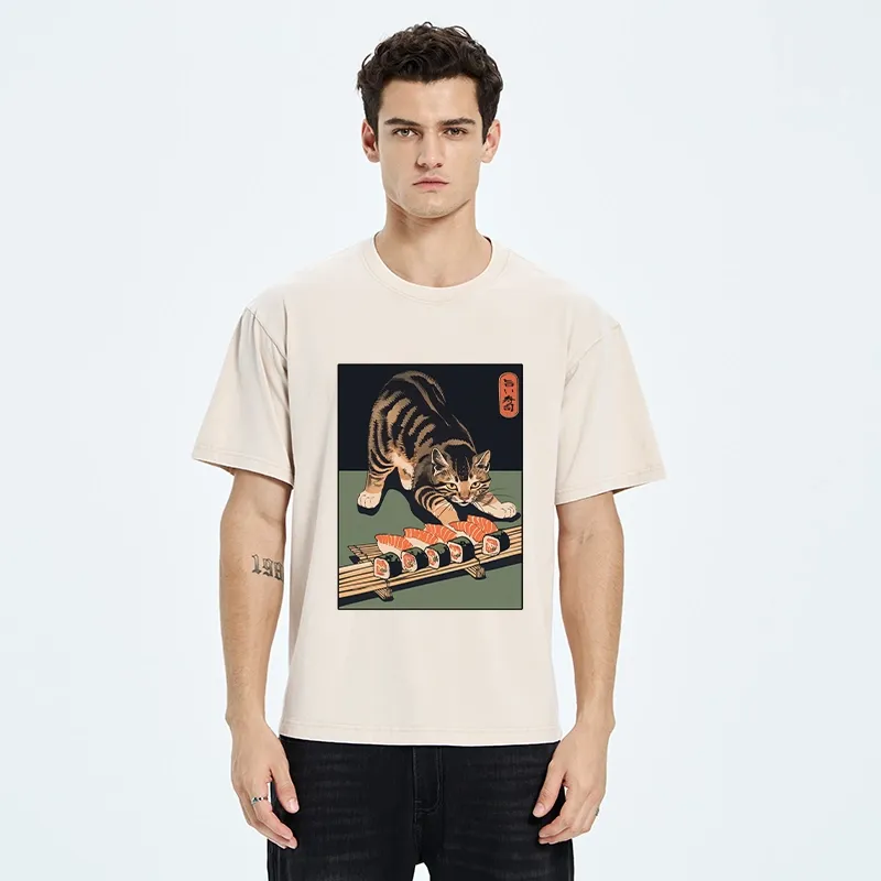 Tokyo-Tiger Cat Trying To Steal Sushi Washed T-Shirt