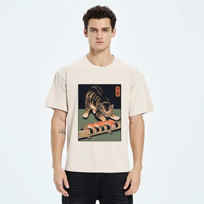 Tokyo-Tiger Cat Trying To Steal Sushi Washed T-Shirt